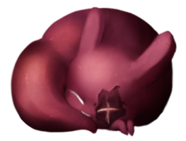 Illustration of the slugcat Artificer upside down.