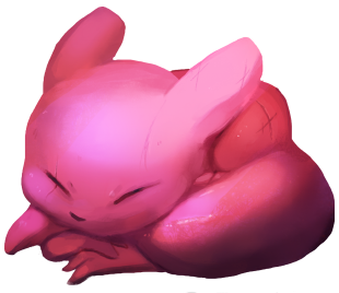 Illustration of the slugcat Hunter sleeping.