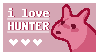 Pink stamp of a slugcat, with text that says "I Love Hunter"