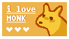 Yellow stamp of a slugcat, with text that says "I Love Monk"