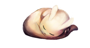 Illustration of the slugcat Survivor sleeping.