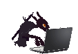 Gif of a Rain World scavenger on a computer.